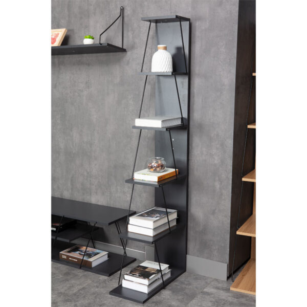 Βιβλιοθήκη mini Tars pakoworld  ανθρακί-μαύρο 50x22x150εκ – 225-000027
