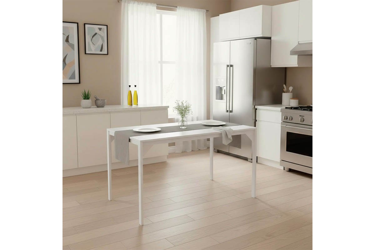 Τραπέζι Chan pakoworld μελαμίνη σε λευκή απόχρωση κα πόδι λευκό μεταλλικό 120x75x75εκ – 225-000055