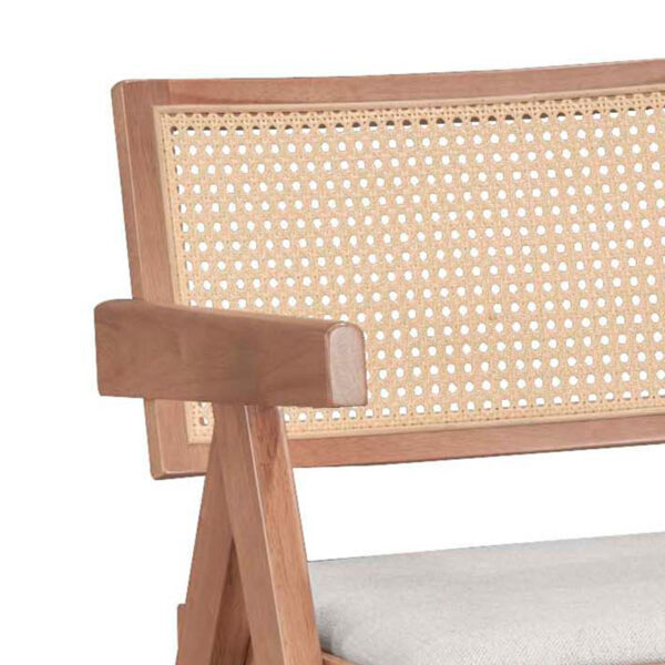 Πολυθρόνα Winslow pakoworld ξύλο rubberwood ανοικτό καρυδί-pvc rattan φυσικό-ύφασμα γκρι – 247-000004