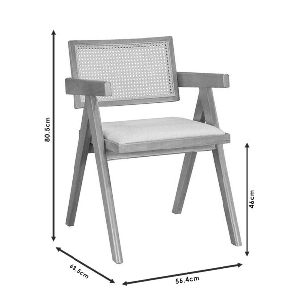 Πολυθρόνα Winslow pakoworld ξύλο rubberwood ανοικτό καρυδί-pvc rattan φυσικό-ύφασμα γκρι – 247-000004
