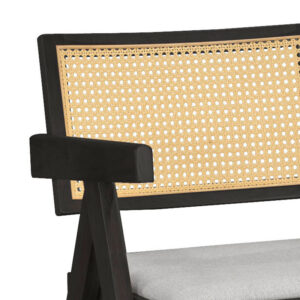 Πολυθρόνα Winslow pakoworld ξύλο rubberwood μαύρο-pvc rattan φυσικό-ύφασμα γκρι – 247-000005