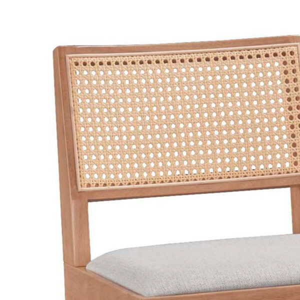 Σκαμπό bar Winslow pakoworld ξύλο rubberwood ανοικτό καρυδί-pvc rattan φυσικό-ύφασμα γκρι 44.5x46x98εκ – 247-000007