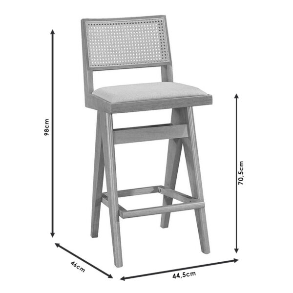 Σκαμπό bar Winslow pakoworld ξύλο rubberwood ανοικτό καρυδί-pvc rattan φυσικό-ύφασμα γκρι 44.5x46x98εκ – 247-000007