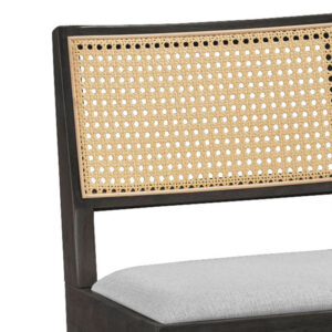 Σκαμπό bar Winslow pakoworld ξύλο rubberwood μαύρο-pvc rattan φυσικό-ύφασμα γκρι 44.5x46x98εκ – 247-000008