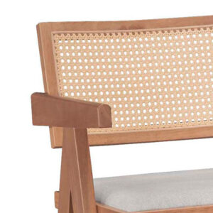 Σκαμπό bar Winslow pakoworld ξύλο rubberwood ανοικτό καρυδί-pvc rattan φυσικό-ύφασμα γκρι – 247-000009