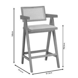 Σκαμπό bar Winslow pakoworld ξύλο rubberwood ανοικτό καρυδί-pvc rattan φυσικό-ύφασμα γκρι – 247-000009