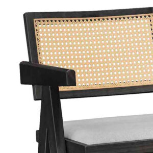 Σκαμπό bar Winslow pakoworld ξύλο rubberwood μαύρο-pvc rattan φυσικό-ύφασμα γκρι – 247-000010