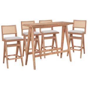 Dining bar set Winslow pakoworld set 5pieces rubberwood light walnut 120x45x100cm 247-000015