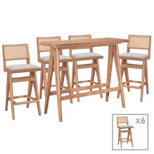 Dining bar set Winslow pakoworld set 7pieces rubberwood light walnut 120x45x100cm 247-000016