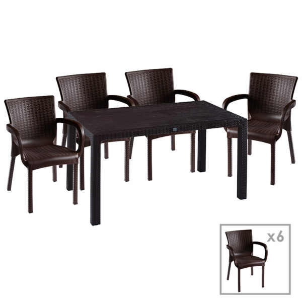 Garden dining set Explore-Festive pakoworld set 7pieces PP brown 150x90x73.5cm 253-000050