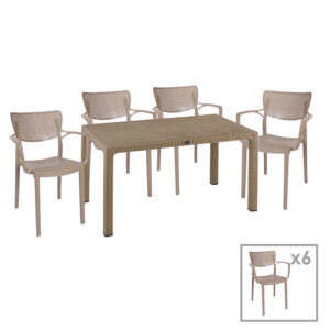 Garden dining set Explore-Forntline pakoworld set 7pieces PP cappuccino150x90x73.5cm 253-000062