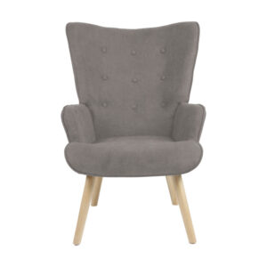 Πολυθρόνα Fluffy pakoworld ύφασμα γκρι-πόδι rubberwood φυσικό 75x69x96εκ – 255-000019