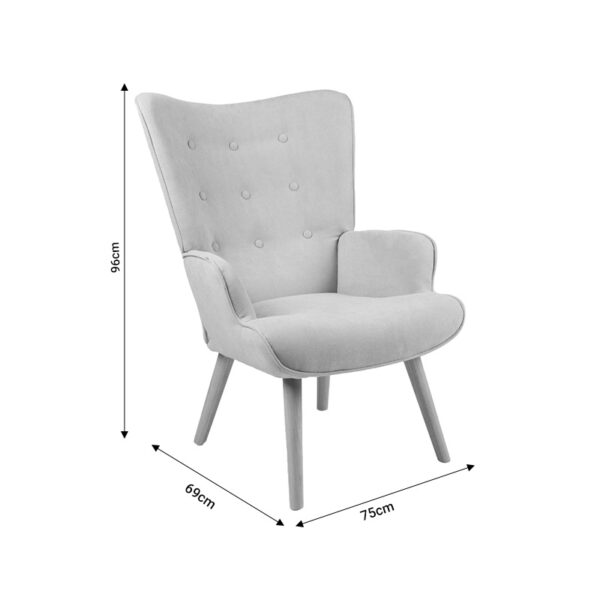 Πολυθρόνα Fluffy pakoworld ύφασμα γκρι-πόδι rubberwood φυσικό 75x69x96εκ – 255-000019