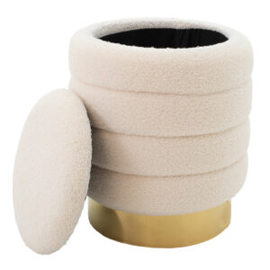 Σκαμπό-μπαούλο Dazzle pakoworld μπουκλέ cream-χρυσό Φ36×44εκ – 257-000014