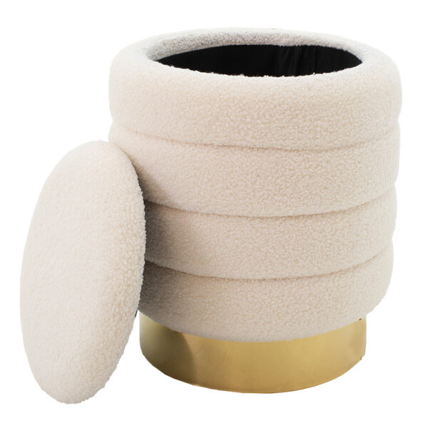 Σκαμπό-μπαούλο Dazzle pakoworld μπουκλέ cream-χρυσό Φ36×44εκ – 257-000014