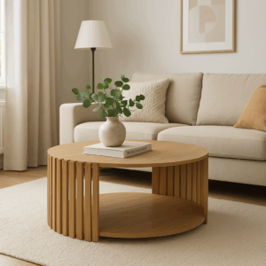 Τραπέζι σαλονιού Heavenly pakoworld MDF φυσικό Φ83×38εκ – 260-000012