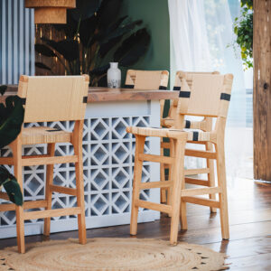 Σκαμπό μπαρ Julien pakoworld rubberwood φυσικό-έδρα φυσικό-μαύρο σχοινί 45x46x95εκ – 263-000034