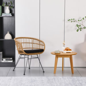Πολυθρόνα Naoki pakoworld με μαξιλάρι pe rattan σε φυσική απόχρωση και μαύρα μεταλλικά πόδια 63x61x79εκ – 286-000016