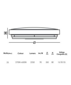 Φωτιστικό Οροφής Πλαφονίερα LED 15/20/25W CCT 1350/1800/2250lm Λευκό & Μαύρο Στεφάνι Φ350 Ανιχνευτής Κίνησης, Αισθητήρας Νύχτας Μέρας, Φως Ασφαλείας IP44 – 2-U015851