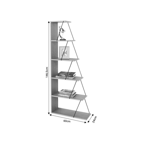 Βιβλιοθήκη Tars pakoworld γκρι-μαύρο 60x24x146.5εκ – 304-000006