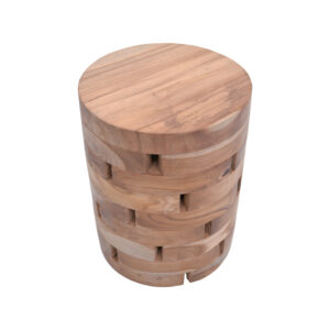 Σκαμπό Shard Inart φυσικό μασίφ ξύλο teak Φ35×45εκ – 315-000017