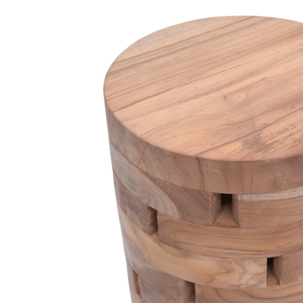 Σκαμπό Shard Inart φυσικό μασίφ ξύλο teak Φ35×45εκ – 315-000017