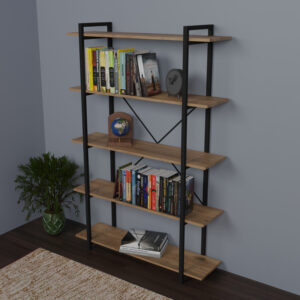 Βιβλιοθήκη Reson pakoworld oak μελαμίνης-μαύρο μέταλλο 120x34x180εκ – 321-000001