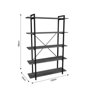 Βιβλιοθήκη Reson pakoworld oak μελαμίνης-μαύρο μέταλλο 120x34x180εκ – 321-000001