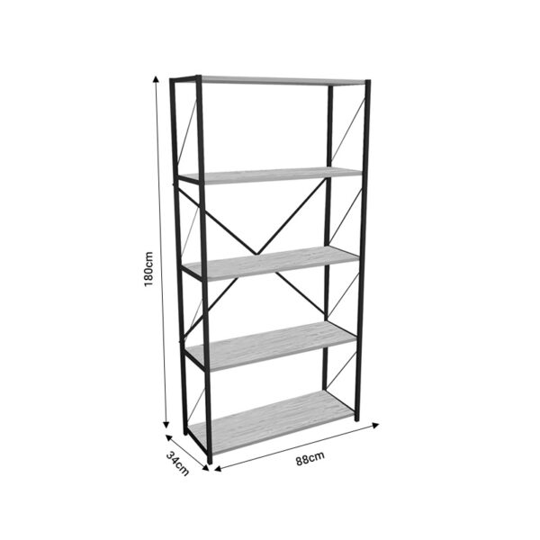 Βιβλιοθήκη Tikilmo pakoworld oak μελαμίνης-μαύρο μέταλλο 88x34x180εκ – 321-000003