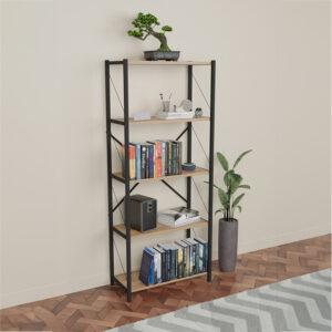 Βιβλιοθήκη Draizy pakoworld oak μελαμίνης-μαύρο μέταλλο 63x30x150εκ – 321-000005