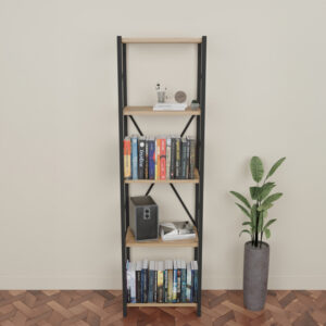 Βιβλιοθήκη Glase pakoworld oak μελαμίνης-μαύρο μέταλλο 40x30x150εκ – 321-000008