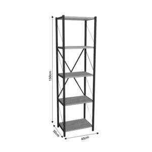 Βιβλιοθήκη Glase pakoworld oak μελαμίνης-μαύρο μέταλλο 40x30x150εκ – 321-000008