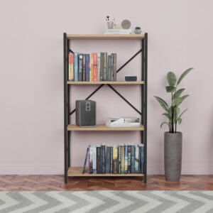 Βιβλιοθήκη Jackrey pakoworld oak μελαμίνης-μαύρο μέταλλο 60x30x114εκ – 321-000010