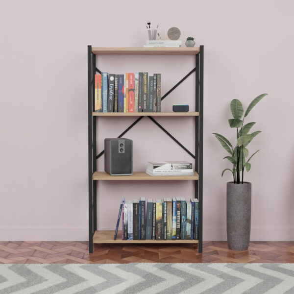 Βιβλιοθήκη Jackrey pakoworld oak μελαμίνης-μαύρο μέταλλο 60x30x114εκ – 321-000010