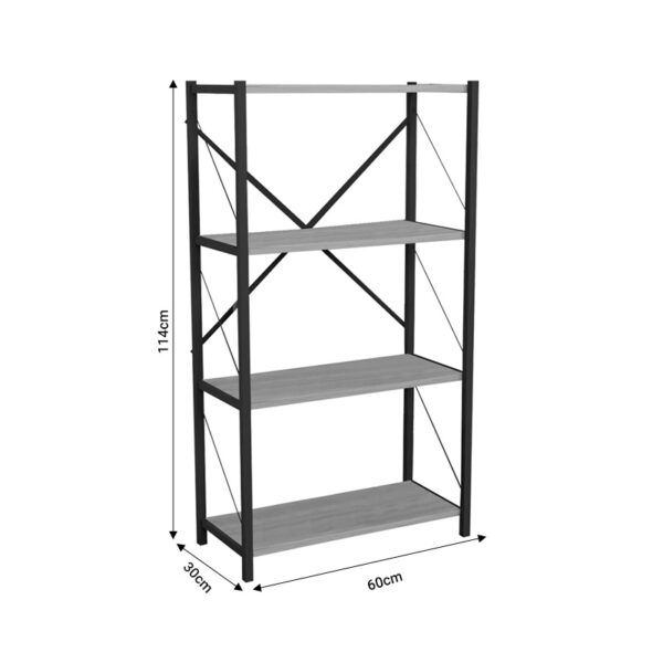 Βιβλιοθήκη Jackrey pakoworld oak μελαμίνης-μαύρο μέταλλο 60x30x114εκ – 321-000010
