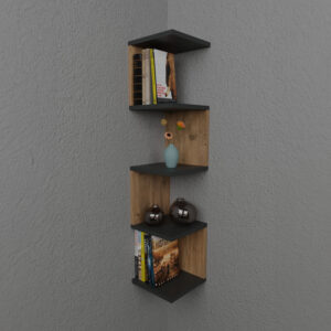 Ραφιέρα τοίχου Zigzag pakoworld oak-ανθρακί μελαμίνης 25x25x109εκ – 321-000021