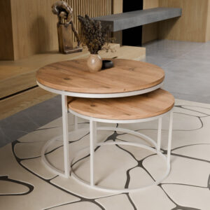 Τραπέζια σαλονιού Solme pakoworld σετ 2τεμ λευκό μέταλλο και μελαμίνη σε φυσική απόχρωση – 321-000111