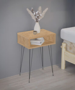 Κομοδίνο Naida pakoworld σε oak απόχρωση -μαύρα μεταλλικά πόδια 40x30x59εκ – 321-000113