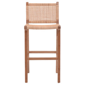 Σκαμπό μπαρ μεσαίου ύψους Sponze pakoworld teak ξύλο-φυσικό rattan σε φυσική απόχρωση 40x47x89εκ – 336-000004