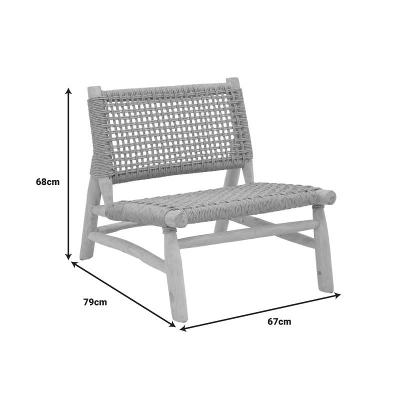 Πολυθρόνα Wanderlene pakoworld σκελετός teak ξύλο με σχοινί σε φυσική απόχρωση 67x79x68εκ – 336-000022