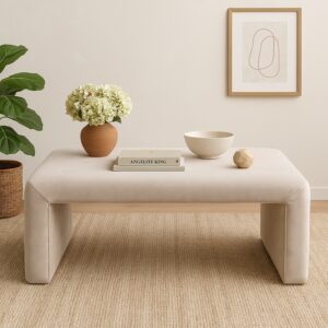 Σκαμπό Gagga Inart βελούδο σε μπεζ απόχρωση 110x40x45εκ – 353-000010