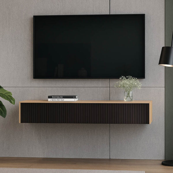 Κονσόλα με 2 συρτάρια Doha pakoworld mdf σε μαύρη με oak απόχρωση 120x41x20cm – 361-000074