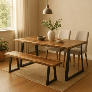 Παγκάκι Miles Slim pakoworld  μασίφ ξύλο ακακίας σε φυσική απόχρωση με μαύρα μεταλλικά πόδια 160x40x45εκ – 372-000014