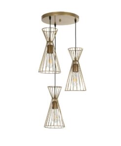 GLOBOSTAR® FLIXIO 201-0126 Vintage Κρεμαστό Φωτιστικό Οροφής με Ντουί 3 x E27 AC 220-240V IP20 – Χρυσό – Μ40 x Π40 x Υ70cm