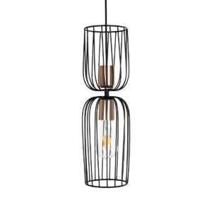 GLOBOSTAR® LAVERA 201-0124 Vintage Κρεμαστό Φωτιστικό Οροφής με Ντουί 1 x E27 AC 220-240V IP20 – Μπρονζέ & Μαύρο – Μ14 x Π14 x Υ44cm