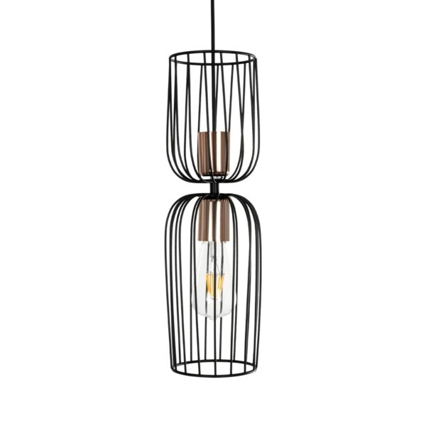 GLOBOSTAR® LAVERA 201-0124 Vintage Κρεμαστό Φωτιστικό Οροφής με Ντουί 1 x E27 AC 220-240V IP20 – Μπρονζέ & Μαύρο – Μ14 x Π14 x Υ44cm