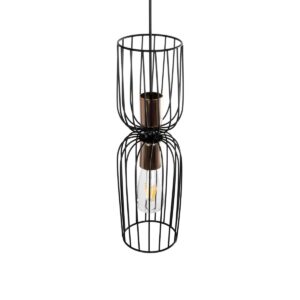 GLOBOSTAR® LAVERA 201-0124 Vintage Κρεμαστό Φωτιστικό Οροφής με Ντουί 1 x E27 AC 220-240V IP20 – Μπρονζέ & Μαύρο – Μ14 x Π14 x Υ44cm