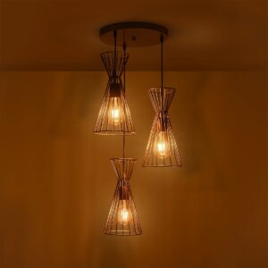 GLOBOSTAR® FLIXIO 201-0126 Vintage Κρεμαστό Φωτιστικό Οροφής με Ντουί 3 x E27 AC 220-240V IP20 – Χρυσό – Μ40 x Π40 x Υ70cm