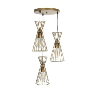 GLOBOSTAR® FLIXIO 201-0126 Vintage Κρεμαστό Φωτιστικό Οροφής με Ντουί 3 x E27 AC 220-240V IP20 – Χρυσό – Μ40 x Π40 x Υ70cm