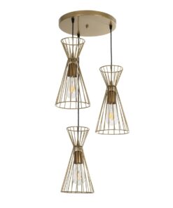 GLOBOSTAR® FLIXIO 201-0126 Vintage Κρεμαστό Φωτιστικό Οροφής με Ντουί 3 x E27 AC 220-240V IP20 – Χρυσό – Μ40 x Π40 x Υ70cm